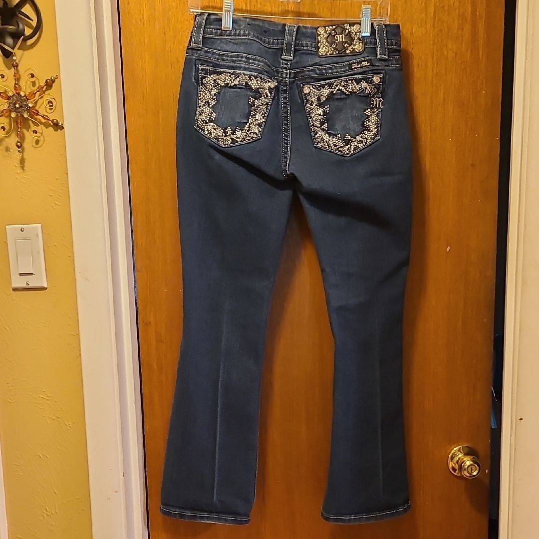 Miss Me Blue Boot Cut Jeans With Ornate Embellishments